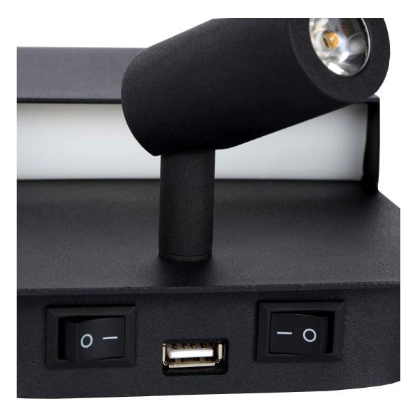 Lucide BOXER - Bedlamp / Wandlamp - LED - 3000K - Met USB oplaadpunt - Zwart - detail 3